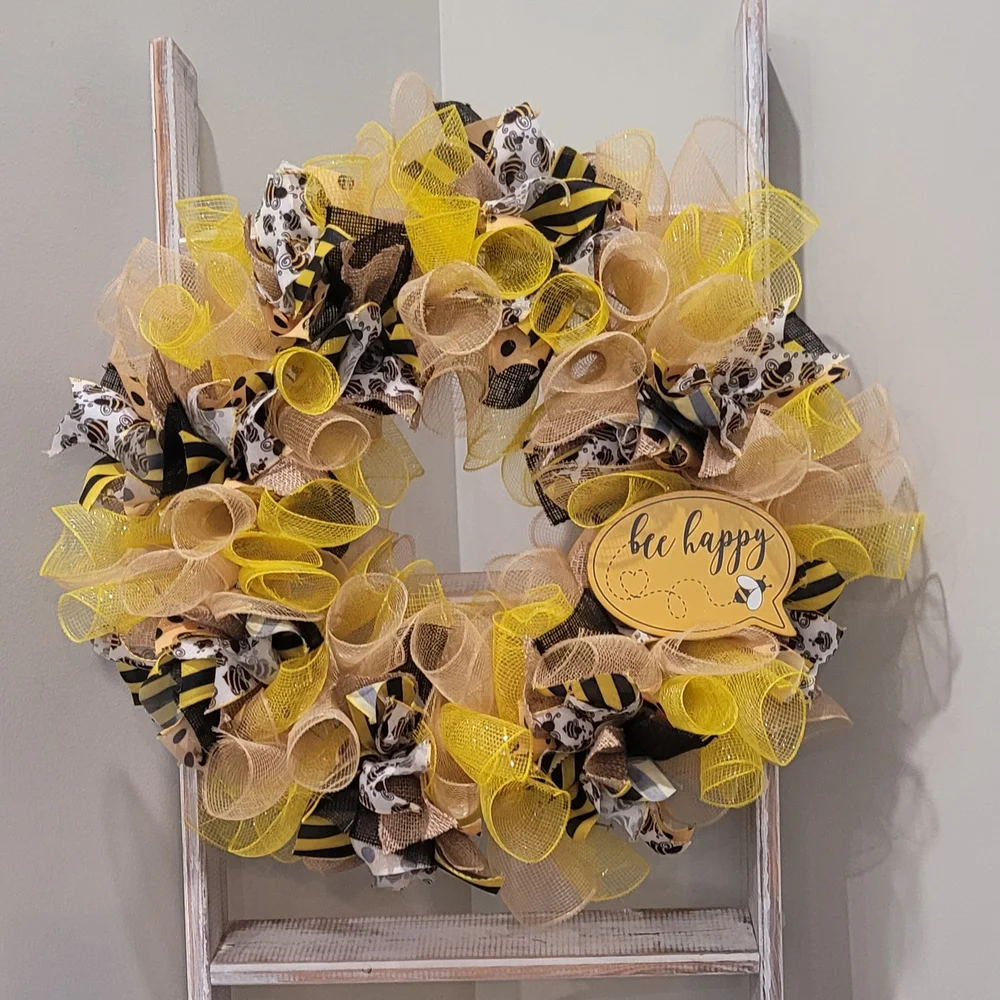 Bee-Themed Yellow and Black Holiday Wreath